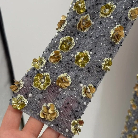 Mac Duggal 5437 Silver Embellished Long Sleeve High Neck Gown - Platinum Gold 10